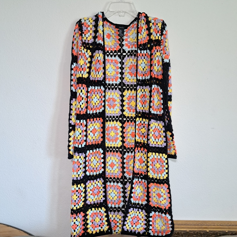 Forever 21 Colorful Crochet Cardigan